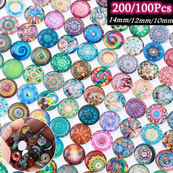 100pcs 10/12mm Mixed Round Mosaic Tiles DIY Crafts Glass Mosaic Jewelry Making 