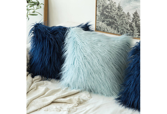 blue fur throw pillow
