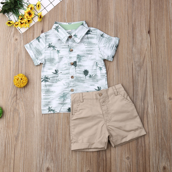 2Pcs Toddler Kid Baby Boy Shirt Print Tops T shirt+Shorts Outfits Set Pants 