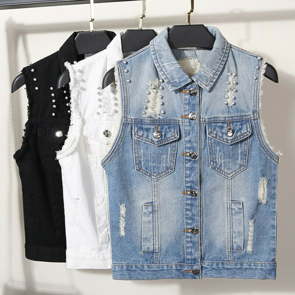 distressed sleeveless denim jacket