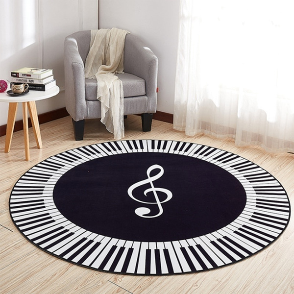 Music Symbol Piano Keys Black Round Carpet Anti Slip Rugs Home Bedroom Foot Pads Music Symbol Piano Keys Black Round Carpet Anti Slip Rugs Home Bedroom Foot Pads