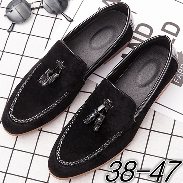 ugentlig ufravigelige fremstille Men's Suede Tassel Loafer Mens Brown/Black Suede and Patented Leather  Slip-on Stylish Dress Shoes for Men Size 38-47 | Wish