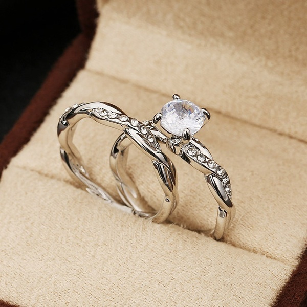 Women 925 Silver Big White Sapphire Birthstone Ring Set Wedding Bridal Jewelry