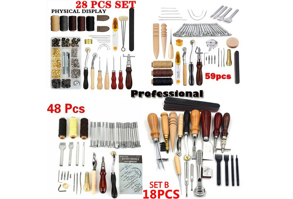 28/18/48/59pcs Professional Leather Craft Tools Kit for Hand Sewing Sewing  Stitching Working Wheels Stamping Punch Tools Set