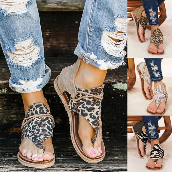 leopard zip flip flop sandals