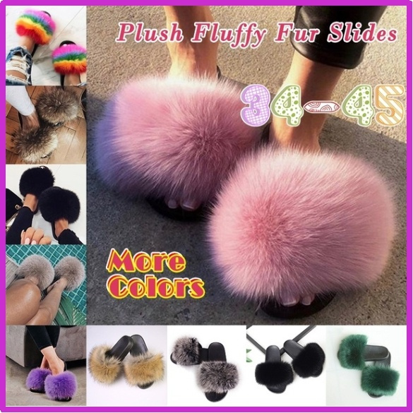 ladies vintage fur collar slippers