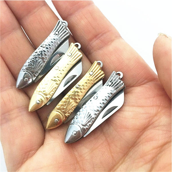 Stainless steel folding fruit knife Mini Key chain knife creative fish  shaped folding knife small fish knife