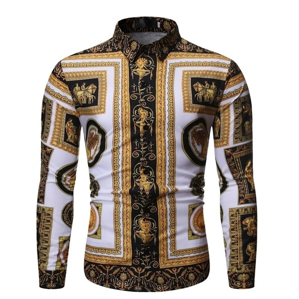 New Fashion Baroque Mens Floral Royal Shirts Luxury Brand Print ...