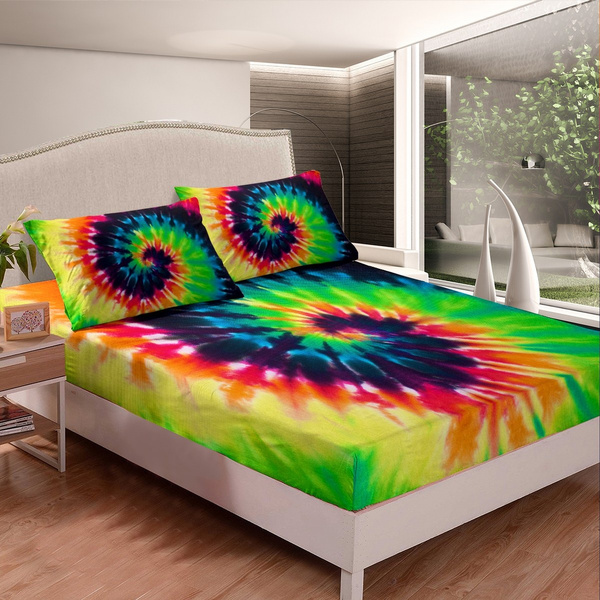 Rainbow Tie Dye Bed Sheet Set Hippie, Bed Covers Twin Size