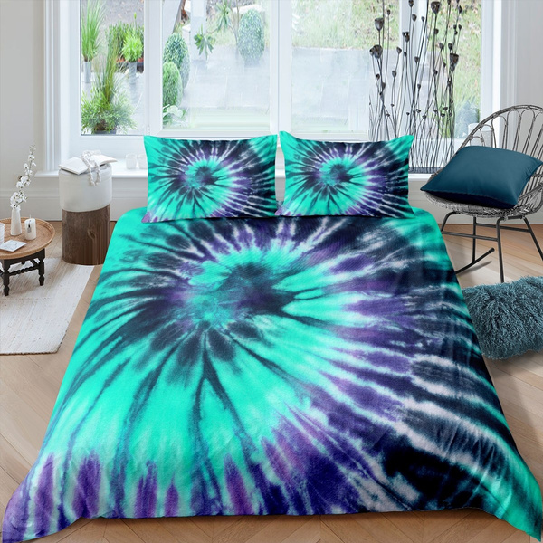 Bohemian Psychedelic Comforter Cover, Teal Blue Bed Sheets