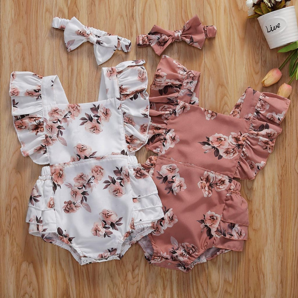 Infant Newborn Baby Girls Ruched Floral Print Romper Bodysuit Outfits Clothes 