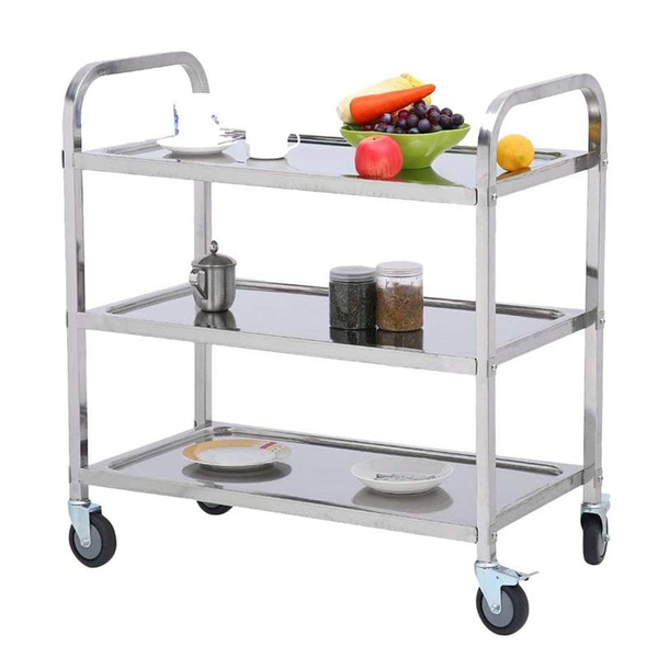 3 Tier Stainless Steel Utility Cart With Wheels Kitchen Island Trolley Serving Catering Storage Shelf Locking For Hotels Restaurant Home Use Wish 3 Tier Stainless Steel Utility Cart, Island Kitchen Catering