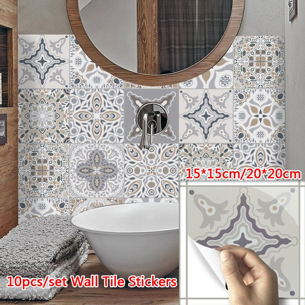 10pcs Moroccan Pvc Wall Tile Stickers, Self Adhesive Bathroom Floor Tiles Uk