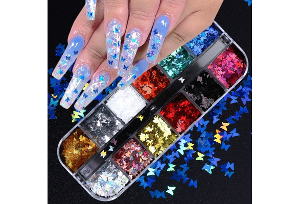 Grofry 2 Box Nail Flakes Decor Light-Reflective Shining Non-Fading DIY  Gloss Super Fairy Cherry Blossom Nail Art Sequins Nail Supplies,A