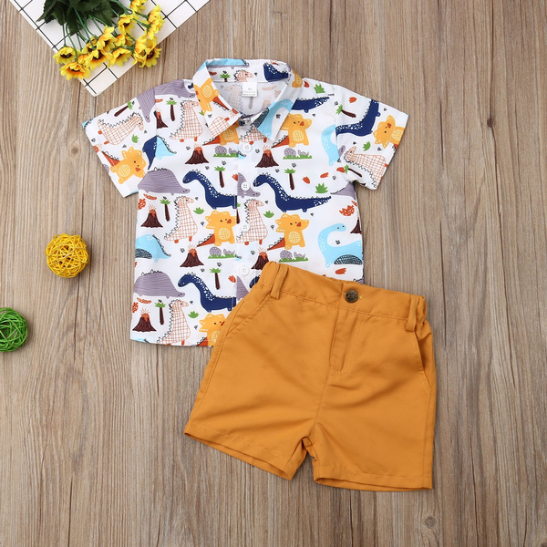 Toddler Kids Baby Boy Dinosaur Print Clothes Shirt Tops Shorts Pants Outfits Set