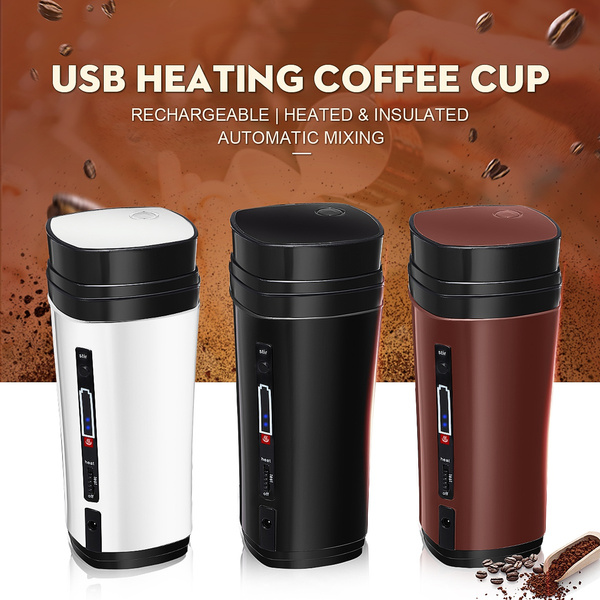 Rechargeable USB Heating Self Stirring Auto Mixing Tea Coffee Cup Mug Warmer Lid 