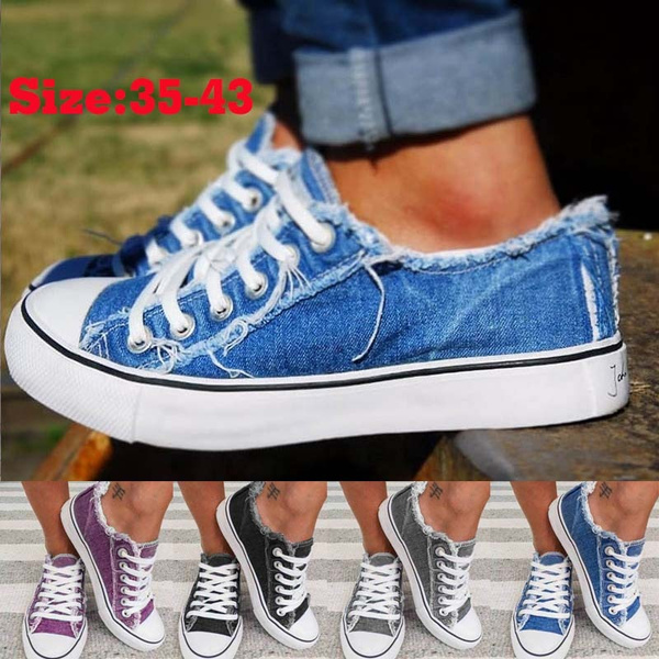 Womens Canvas Shoes Casual Lace-up Denim Shoe Summer Tennis 