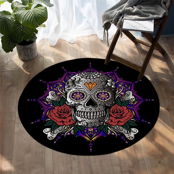 3 Feet Diameter ZZAEO Mexican Skull Woman Flower Round Area Rug Soft Comfort Floor Mat Carpet with Anti-Slip Backing for Home Bedroom Decor 92 cm