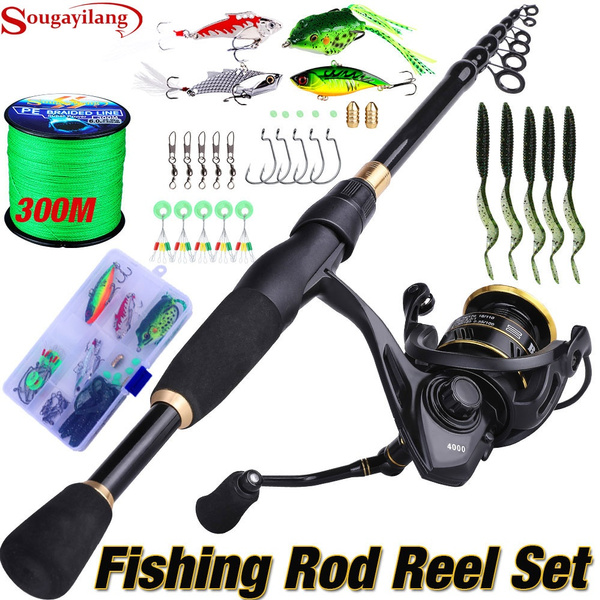 Sougayilang Fishing Rod Reel Combos with 1.8-2.4M Telescopic Carbon  Spinning Rod and 14+1BB 2000-5000 Series Spinning Fishing Reel