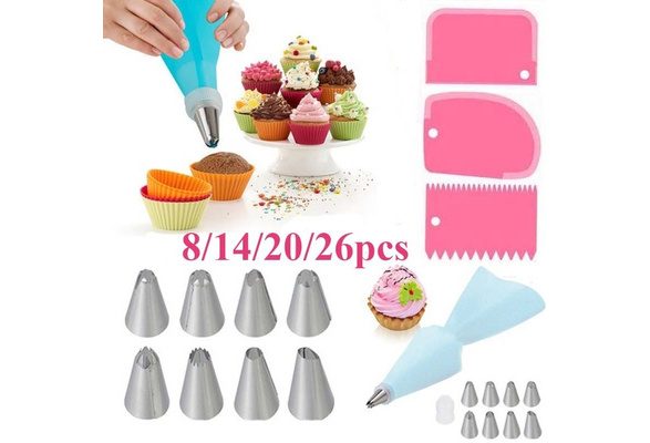 8/26Pcs Nozzle Set Silicone Pastry Bag Cake Icing Piping Cream Decore Reusable 