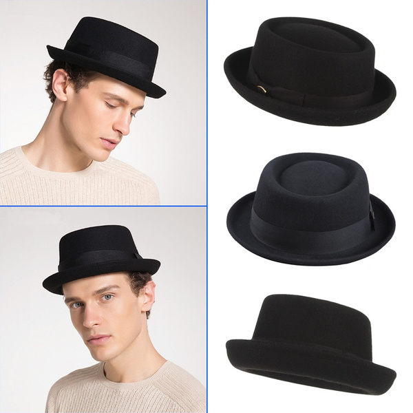 Color : Red, Size : 56-58CM Techecho Pork Pie Hat Panama Style Boater Flat Top Hat for Womens Felt Wide Brim Fedora Hat Laday Prok Pie Hat Ladies