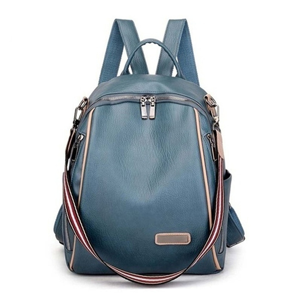 Women 's Backpack Spring Soft Leather Leisure Travel Large Capacity Blue  Color Bag Purse Women Shoulder Bags