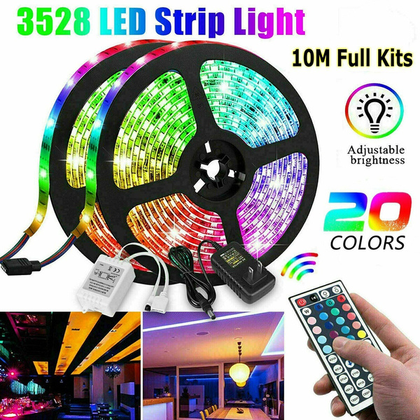 32FT Flexible Strip Light 3528 RGB LED SMD Remote Fairy Lights Room TV Party Bar 