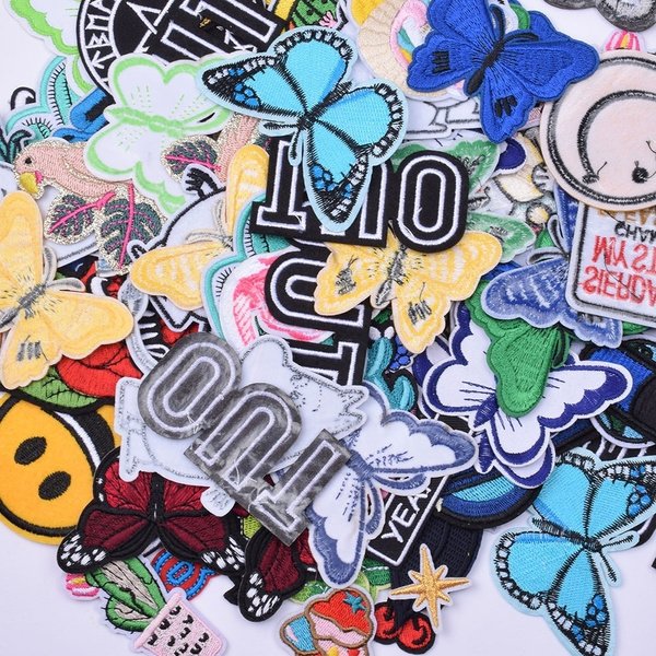 Random 50pcs Mix Pattern Pattern Iron-On Embroidery Cloth Stickers DIY ...