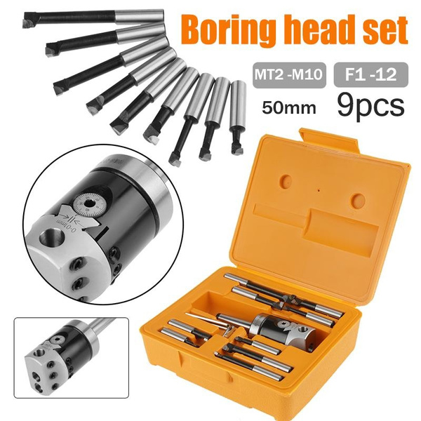 1 Set Milling Machine Accessories MT2 M10 F1 12 50mm Boring Head With 9pcs 12mm Boring Bars Wish