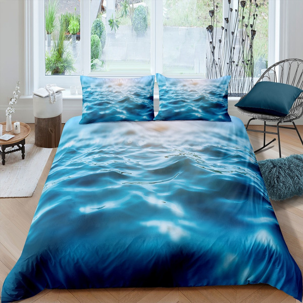 Perfect Blue bedding set cover ocean waves design for the best surfer bed blue bedroom decor bed set cover with white artistic waves