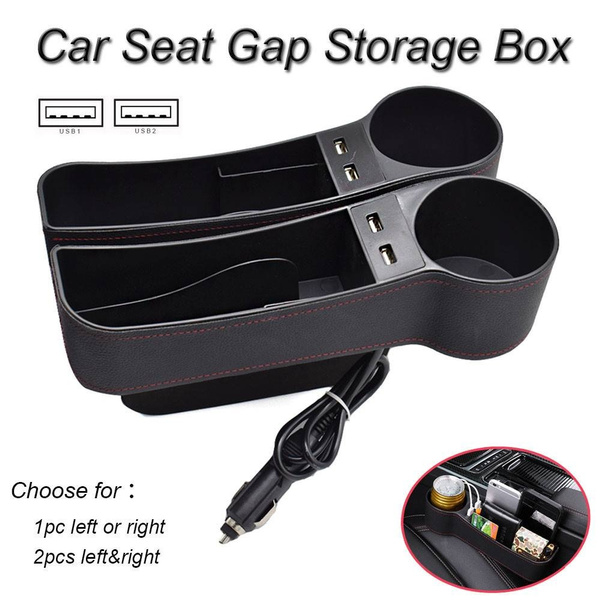 Dual Usb Charger Pu Leather Multifunctional Car Storage Box Seat Gap Filler  Organizer with Cup Rack Interior Decoration