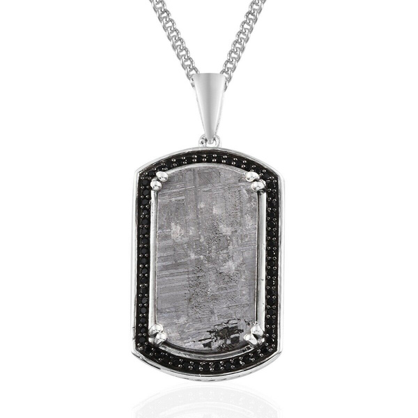 925 Sterling Silver Black Spinel Dog Tag Pendant