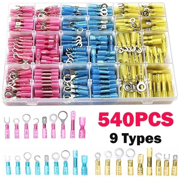 Kuzavtye 640/120Pcs Marine Grade Heat Shrink Wire Connectors – Ring Fork Spade Butt 22-10 AWG 3:1
