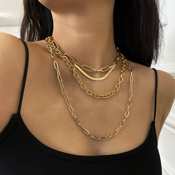 Paper Clip Necklace, Gold Link Choker 
