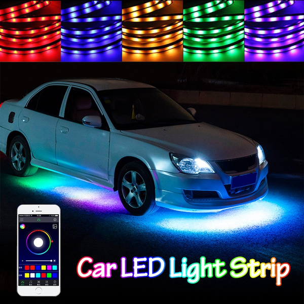 New Car LED Flexible Strip Lighting Auto Decorative Atmosphere Lamp Underbody Neon Light Car Chassis System Underglow Light Colorful Night Light RGB