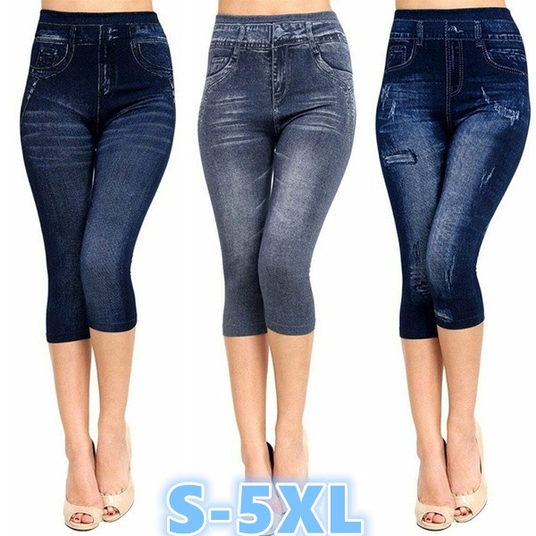 XS-5XL Women's Capri Leggings In Jeans 3/4 Summer Leggings Jeggings Skinny  Jeans Printed Jegging Pants (suggest buy 2 size larger)