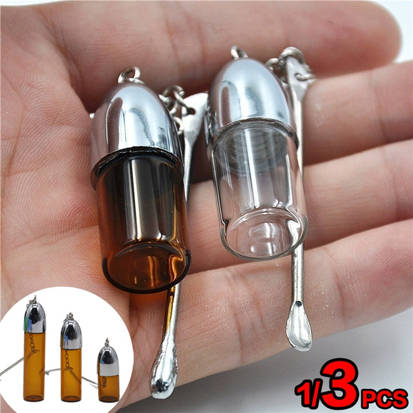 1/3pcs Small Glass Bottle with Snuff Spoon Secrete Storage Snorter Bullet  Container Pill Case Height 36mm/57mm/67mm,Diameter 15mm