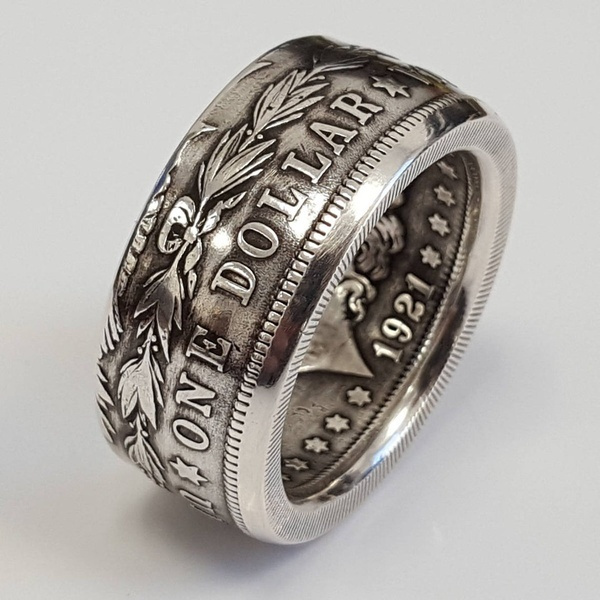 American Morgan Silver Dollar Coin Handcrafted Silver Plated Ring 