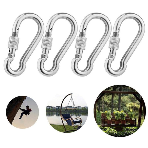 large & small STAINLESS STEEL Screw Lock CARABINER CLIPS ~ HEAVY