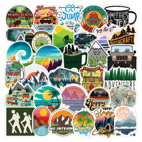 50PCS Camping Landscape Stickers Outdoor Adventure Climbing Travel luggage Decal 
