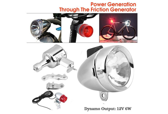 New 12V 6W Motorized Bike Friction Generator Dynamo Headlight TailLight Kit 