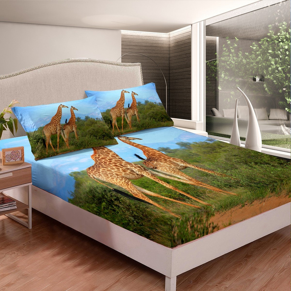 Giraffe Fitted Sheet Wild Animal, Safari Twin Bed Set