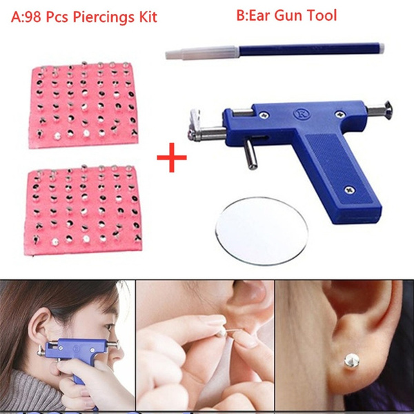 Professional 2 Types Painless Body Piercing Gun Tools Kit Nose Navel ...