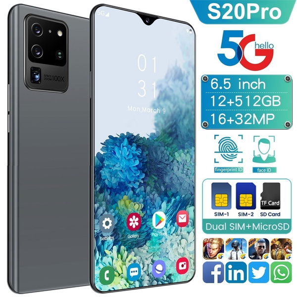 2020 latest version 6.5 inch S20Pro smartphone face unlock 512GB Android Octa 10 dual SIM card support T card dual 16MP 32MP HD Bluetooth GPS navigation 4G / 5G smartphone | Wish