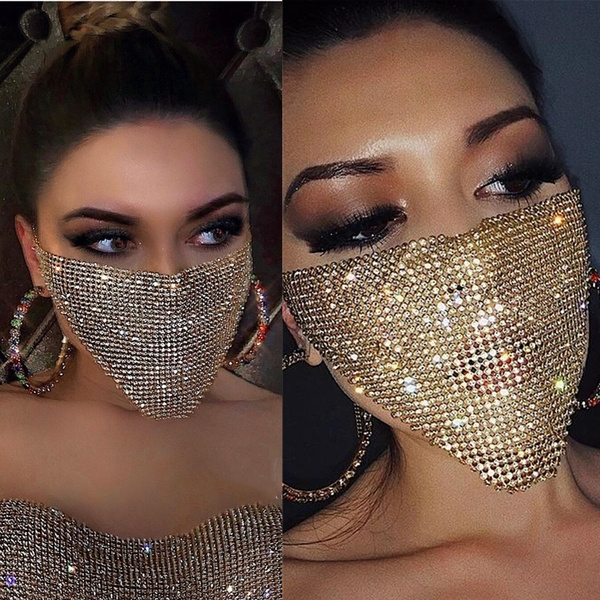 Fashion Party Rhinestone Face Mask for Female Bling Crystal Mouth Mask ...