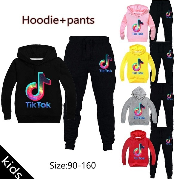 Kids Tik Tok Children Hoodies Sweatshirt Hooded Top Pant Tracksuit Casual Outfit