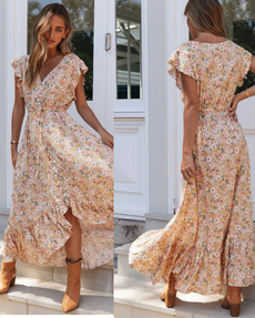 buttondres, Summer, short sleeve dress, Floral print