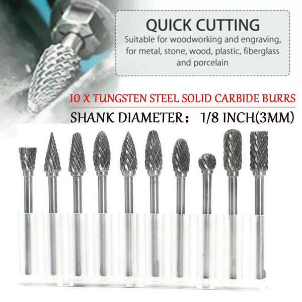 10X Rotary Burr Bits Tungsten Carbide Point Die Grinder Shank Carving Tools Set 