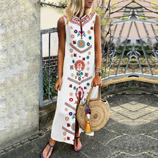 summerwear, sleeveless, boho, long dress