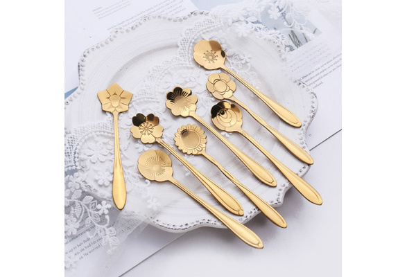 Vintage Coffee Espresso Spoons for Sugar Dessert Carved Floral